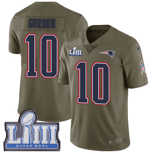 New England Patriots #10 Josh Gordon Olive Super Bowl LIII Bound Youth Stitched Limited 2017 Salute to Service Jersey Youth
