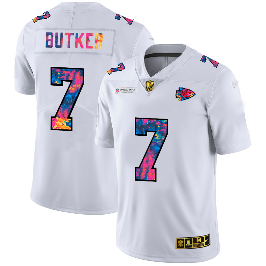 Kansas City Chiefs #7 Harrison Butker Men's White Multi-Color 2020 Crucial Catch Limited Jersey