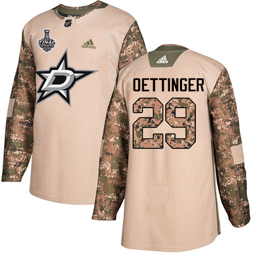 Adidas Dallas Stars #29 Jake Oettinger Camo Authentic 2017 Veterans Day Youth 2020 Stanley Cup Final Stitched Jersey Youth