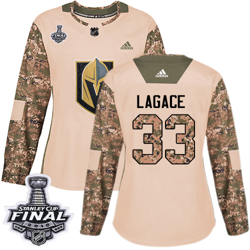 Adidas Golden Vegas Golden Knights #33 Maxime Lagace Camo Authentic 2017 Veterans Day 2018 Stanley Cup Final Women's Stitched Jersey Womens