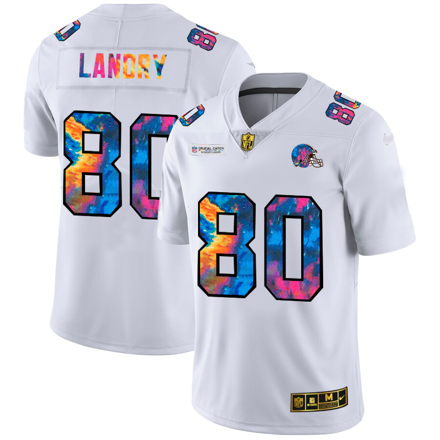 Cleveland Browns #80 Jarvis Landry Men's White Multi-Color 2020 Crucial Catch Limited Jersey