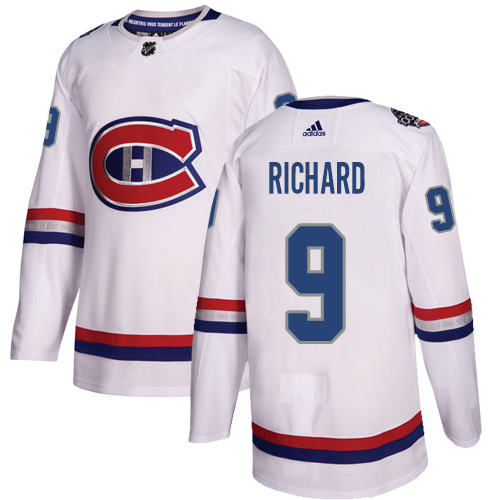 Adidas Montreal Canadiens #9 Maurice Richard White Authentic 2017 100 Classic Stitched Youth Jersey Youth
