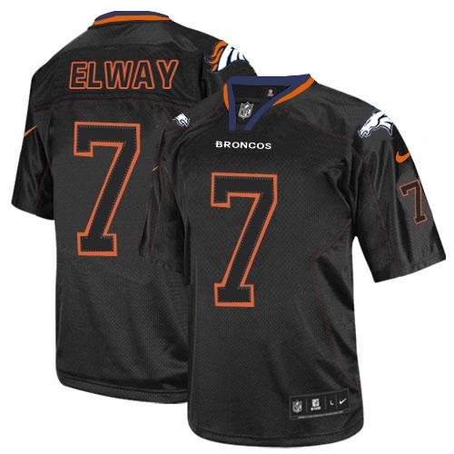 Broncos #7 John Elway Lights Out Black Men's Stitched Elite Jersey
