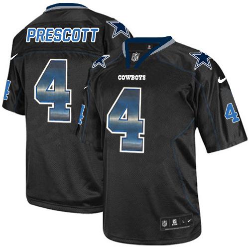 Cowboys #4 Dak Prescott Lights Out Black Men's Stitched Elite Strobe Jersey