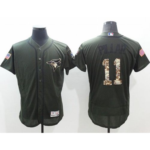 Toronto Blue Jays #11 Kevin Pillar Green Flexbase Authentic Collection Salute to Service Stitched Jersey Men's