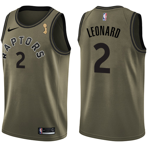 Toronto Raptors #2 Kawhi Leonard Green 2019 Finals Champions Swingman Salute to Service Jersey Mens