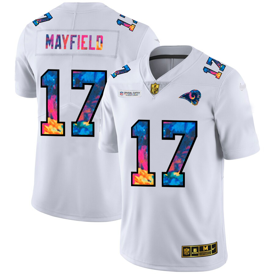 Los Angeles Rams #17 Baker Mayfield Men's White Multi-Color 2020 Crucial Catch Limited Jersey
