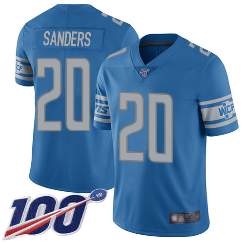 Lions #20 Barry Sanders Blue Team Color Men's Stitched 100th Season Vapor Limited Jersey