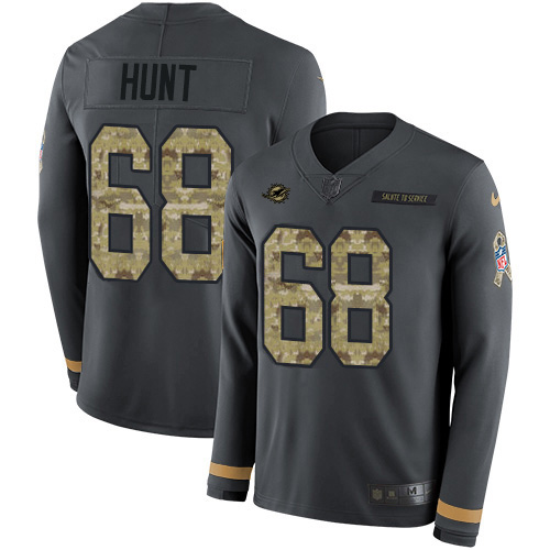 Miami Dolphins #68 Robert Hunt Anthracite Salute to Service Men's Stitched Limited Therma Long Sleeve Jersey Men's
