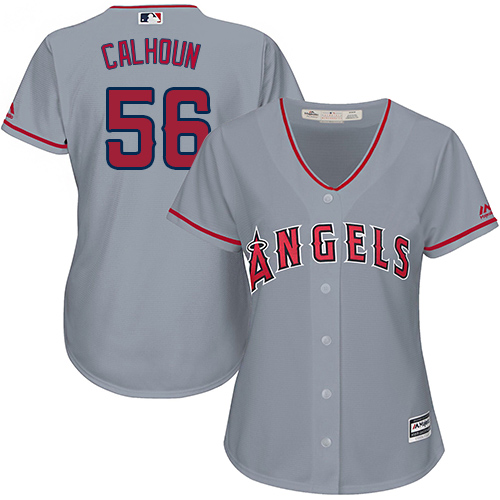 Los Angeles Angels #56 Kole Calhoun Grey Road Women's Stitched Jersey Womens