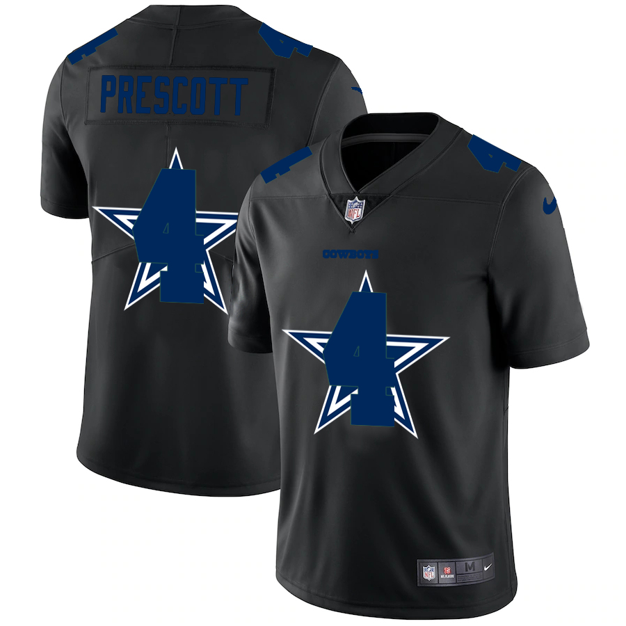 Dallas Cowboys #4 Dak Prescott Men's Team Logo Dual Overlap Limited Jersey Black