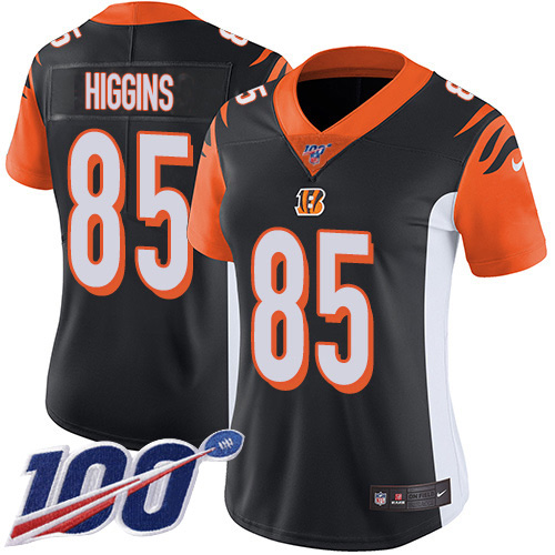 Bengals #85 Tee Higgins Black Team Color Women's Stitched 100th Season Vapor Untouchable Limited Jersey