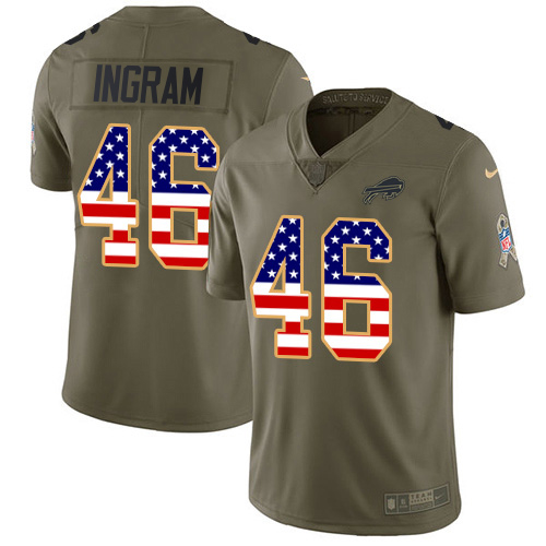 Bills #46 Ja'Marcus Ingram Olive/USA Flag Youth Stitched Limited 2017 Salute To Service Jersey