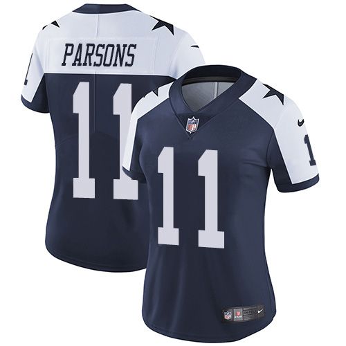 Cowboys #11 Micah Parsons Navy Blue Thanksgiving Women's Stitched Vapor Throwback Limited Jersey