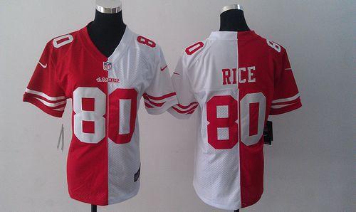 49ers #80 Jerry Rice Red/White Women's Stitched Elite Split Jersey