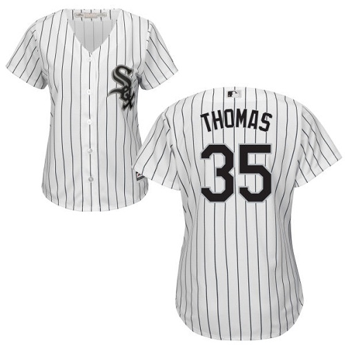 Chicago White Sox #35 Frank Thomas White(Black Strip) Home Women's Stitched Jersey Womens