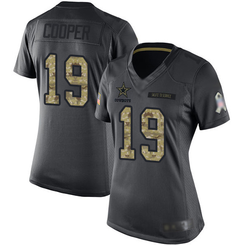 Dallas Cowboys #19 Amari Cooper Black Women's Stitched Limited 2016 Salute to Service Jersey Womens