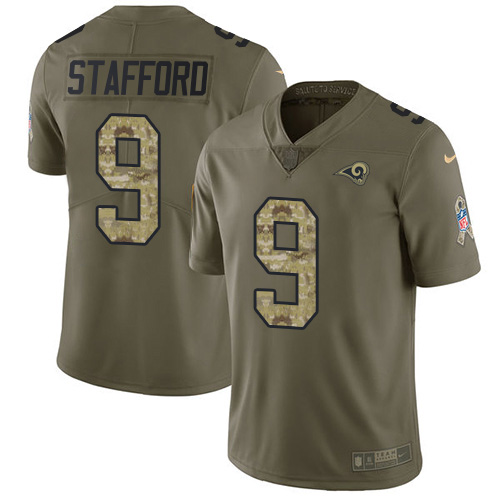 Los Angeles Rams #9 Matthew Stafford Olive/Camo Youth Stitched Limited 2017 Salute To Service Jersey