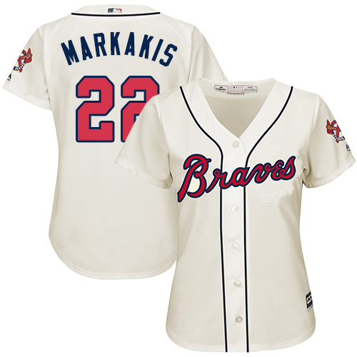 Atlanta Braves #22 Nick Markakis Cream Alternate Women's Stitched Jersey Womens
