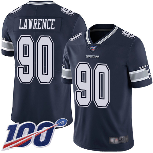 Cowboys #90 Demarcus Lawrence Navy Blue Team Color Men's Stitched 100th Season Vapor Limited Jersey