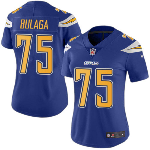 Los Angeles Chargers #75 Bryan Bulaga Electric Blue Women's Stitched Limited Rush Jersey Womens