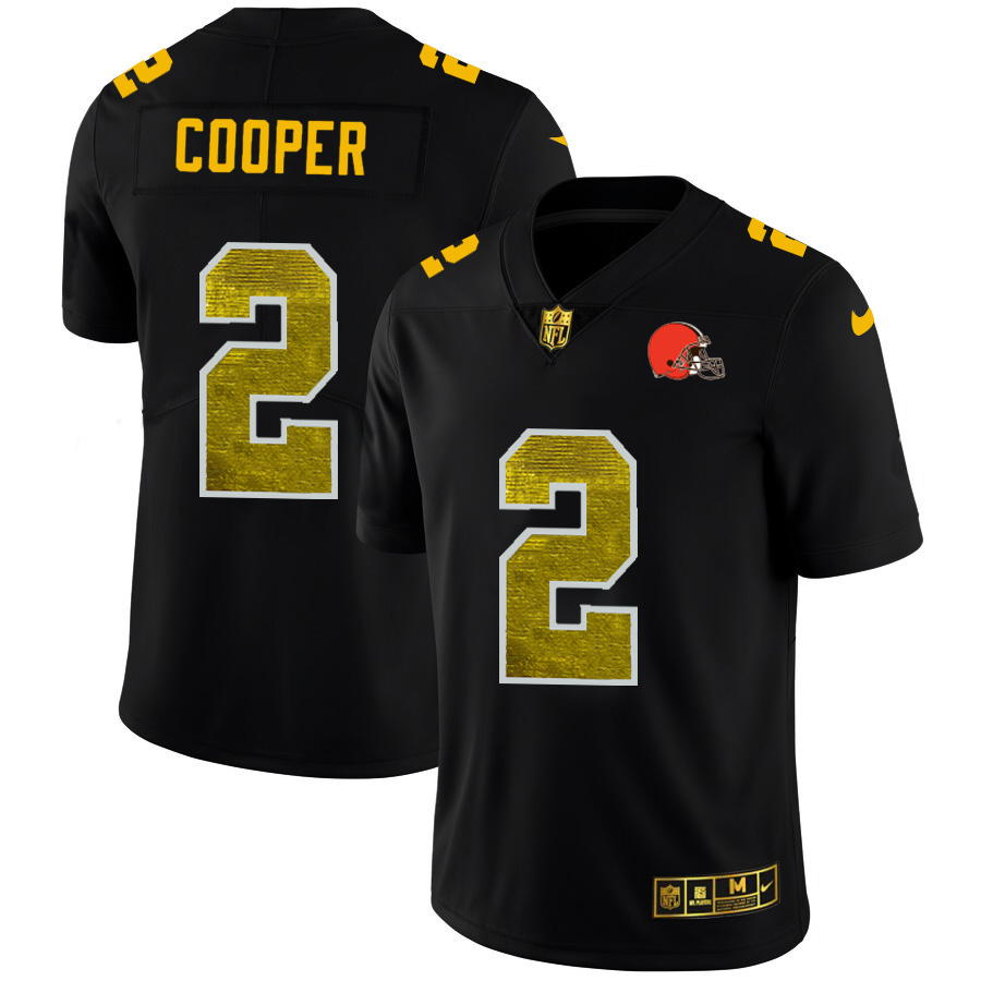 Cleveland Browns #2 Amari Cooper Men's Black Golden Sequin Vapor Limited Jersey