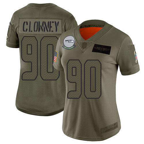 Seattle Seahawks #90 Jadeveon Clowney Camo Women's Stitched Limited 2019 Salute to Service Jersey Womens