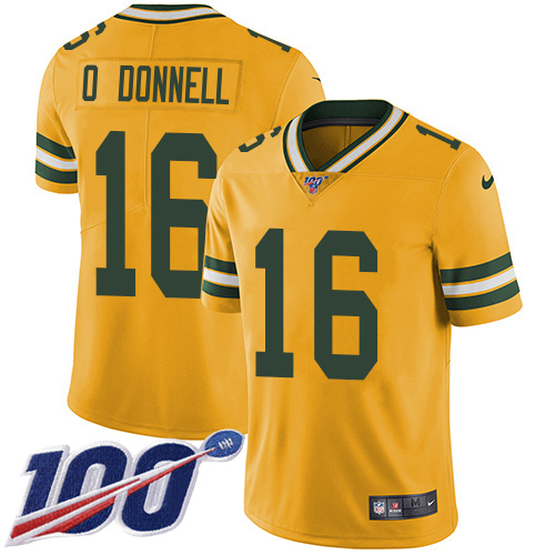 Packers #16 Pat O'Donnell Yellow Men's Stitched Limited Rush 100th Season Jersey