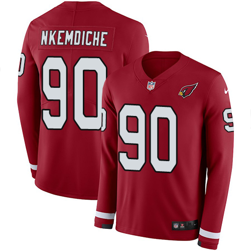 Arizona Cardinals #90 Robert Nkemdiche Red Team Color Men's Stitched Limited Therma Long Sleeve Jersey Men's
