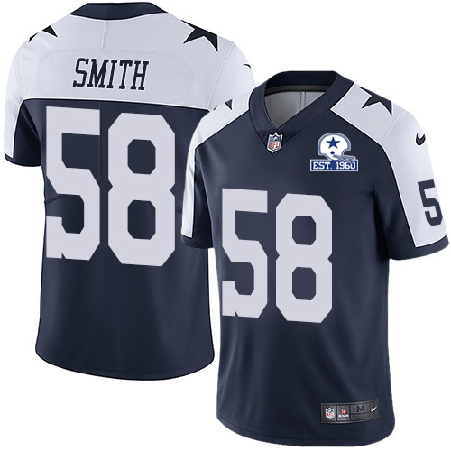Dallas Cowboys #58 Aldon Smith Navy Blue Thanksgiving Men's Stitched With Established In 1960 Patch Vapor Untouchable Limited Throwback Jersey Men