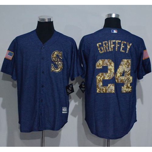 Seattle Mariners #24 Ken Griffey Denim Blue Salute to Service Stitched Jersey Men's