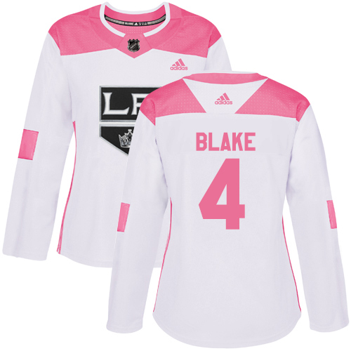 Adidas Los Angeles Kings #4 Rob Blake White/Pink Authentic Fashion Women's Stitched Jersey Womens