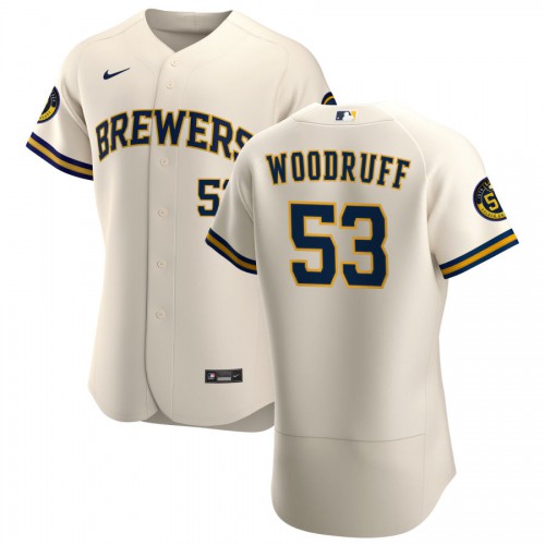 Milwaukee Milwaukee Brewers #53 Brandon Woodruff Men's Cream Home 2020 Authentic Player Jersey Men's