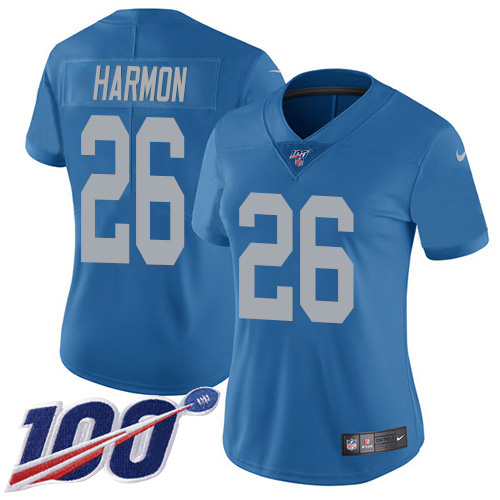 Detroit Lions #26 Duron Harmon Blue Throwback Women's Stitched 100th Season Vapor Untouchable Limited Jersey Womens