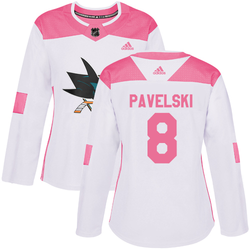 Adidas San Jose Sharks #8 Joe Pavelski White/Pink Authentic Fashion Women's Stitched Jersey Womens