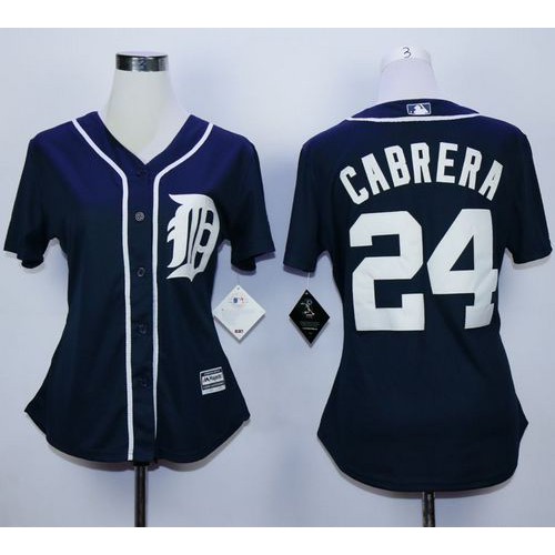 Detroit Tigers #24 Miguel Cabrera Navy Blue Women's Fashion Stitched Jersey Womens