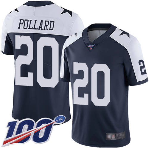 Cowboys #20 Tony Pollard Navy Blue Thanksgiving Youth Stitched 100th Season Vapor Throwback Limited Jersey