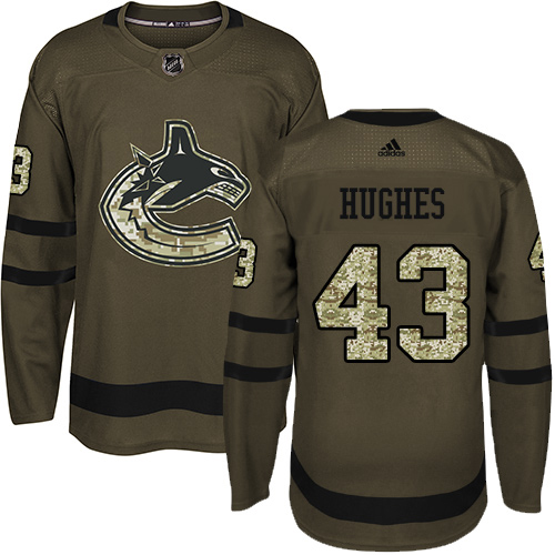 Adidas Vancouver Canucks #43 Quinn Hughes Green Salute to Service Stitched Jersey Men's