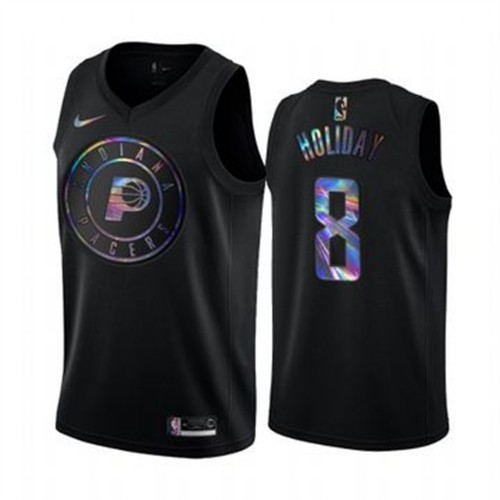 Indiana Pacers #8 Justin Holiday Mens Iridescent Holographic Collection Jersey - Black Mens