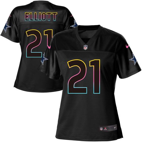 Cowboys #21 Ezekiel Elliott Black Women's Fashion Game Jersey