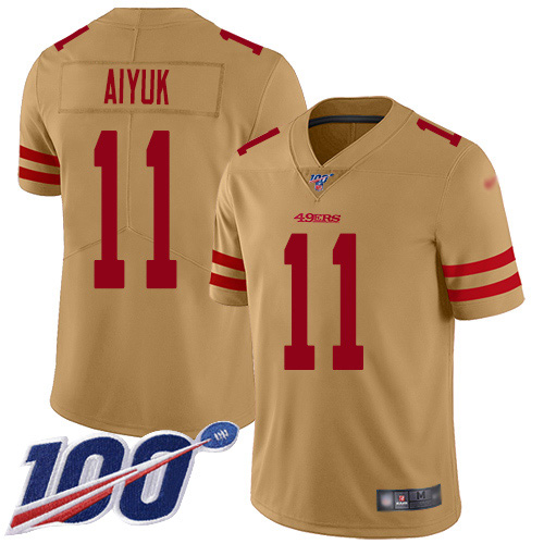 San Francisco 49ers #11 Brandon Aiyuk Gold Youth Stitched Limited Inverted Legend 100th Season Jersey Youth
