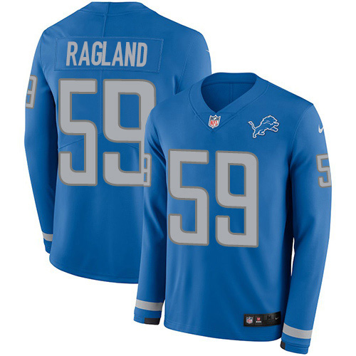 Detroit Lions #59 Reggie Ragland Blue Team Color Men's Stitched Limited Therma Long Sleeve Jersey Men's