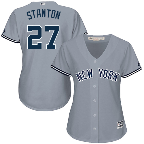 New York Yankees #27 Giancarlo Stanton Grey Road Women's Stitched Jersey Womens