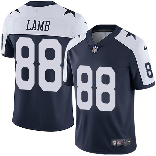 Cowboys #88 CeeDee Lamb Navy Blue Thanksgiving Youth Stitched 100th Season Vapor Throwback Limited Jersey