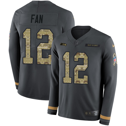 Seahawks #12 Fan Anthracite Salute To Service Youth Stitched Limited Therma Long Sleeve Jersey
