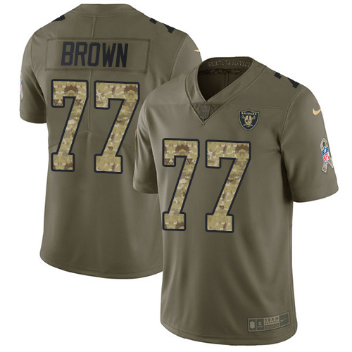 Las Vegas Raiders #77 Trent Brown Olive/Camo Youth Stitched Limited 2017 Salute To Service Jersey Youth