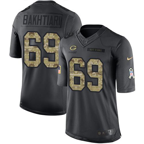 Green Bay Packers #69 David Bakhtiari Black Men's Stitched Limited 2016 Salute To Service Jersey Men's