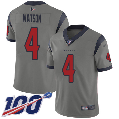 Houston Texans #4 Deshaun Watson Gray Men's Stitched Limited Inverted Legend 100th Season Jersey Men's