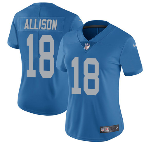 Detroit Lions #18 Geronimo Allison Blue Throwback Women's Stitched Vapor Untouchable Limited Jersey Womens