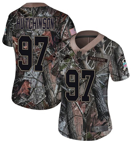 Lions #97 Aidan Hutchinson Camo Women's Stitched Limited Rush Realtree Jersey